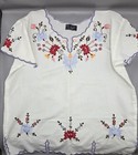 Vintage Mexican Embroidered Tunic Top Blouse Size 44 White W  Flowers Jacobo