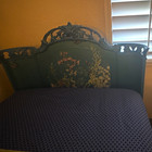 Painted Blue Wood Twin Bed Frame  Floral Headboard  Bedroom Furniture