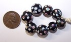 Antique Venetian Trade Beads - 8 Black  skunk s With White  Blue And Pink Dots