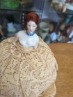 Antique German Half Doll Pin Cushion   Wig Ladies Vanity Red Hair 