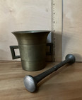 Antique Vintage Heavy Solid Brass Mortar Pestle Large Pharmacy Apothecary