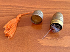 Vintage Chatelaine Brass Etui Sewing Kit Bullet Acorn Shape With Tassel C 1930