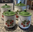 Vntg Retro Mccoy Usa  Strawberry Fields Country Canister Jar Set Kitsch Kitchen