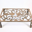 Antique Brass Love Birds Kettle Stand Fireplace Claw Foot Pot Rest Trivet Shelf