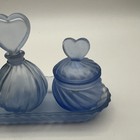 Vintage Sky Blue Satin Glass 4 Pc Vanity Set With Atomizer And Tray