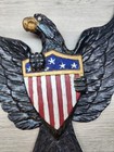 Vtg 12    Black Cast Iron American Eagle W    Flag Shield Wings Spread Wall  Mount