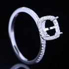 925 Sterling Silver 7mm Cushion Shape Semi Mount Ring Micro Pav     Halo Ring