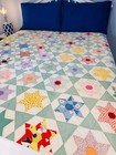 Quilt - Vintage Hand Pieced Patchwork Signature Star Blanket
