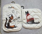 Vintage B Kliban Chef Cat And Mousing Pot Holders