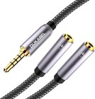 4ft 1 2m Grey Nylon Braided 3 5mm Stereo Y Splitter Cable For Headphones
