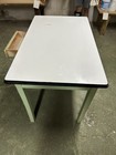 Vintage Mid-century Porcelain Enamel-top Kitchen Table With Green Painted Base A