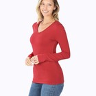  zenana Outfitters  V-neck Long Sleeve T Shirt Basic Plain Solid Cotton Spandex