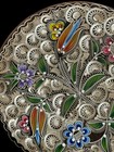 Vintage Turkish Floral Hand Etched And Painted Copper Wall Hanging Plate