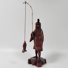 Vtg Hand Carved Wooden Asian Chinese Fisherman Sculpture Figure Reed Pole   Fish