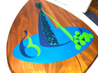 Pr Vtg Mid Century Mod Belart Wall Art Plaques Walnut Plastic Popcorn Blue Green