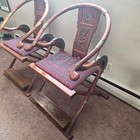 Pair Of Chinese Horseshoe Folding Hunting Arm Chairs Heavy China Furniture