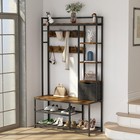 Industrial Shoe Rack Bench With 8 Hooks Coat Rack Hall Tree For Entryway Hallway