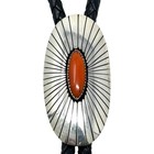 Thomas Nez  Bolo Tie  Coral  Sterling Silver  Navajo Handmade  32 