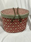 Vintage Sewing Box Oval Rope Handles  W  Insert And Many Spools Of Thread