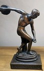 Antique 1920s Pompeian Bronze Co Discus Thrower Bookends Pair Art Deco Metal