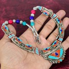 Turquoise   Coral Gemstone Handmade 925 Sterling Silver Nepali Jewelry Necklace