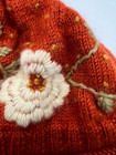 Handmade Womens Hat Nepal Wool Fleece Lined Hat Beanie Orange Flower Black
