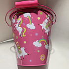 Child Metal Bucket With Plastic Handle Tin Pail Easter Sand Toy Pink Unicorn New