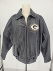 Green Bay Packers Mens Leather Jacket Sz Xl Quilt Lined Full Zip Black Nfl Giii