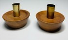 Pair Vintage Mid Century Modern Danish Kustom Kraft Walnut Candlestick Holders