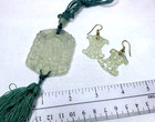Chinese Celadon Nephrite Pendant   Earrings Set Carved Wedding Basket Plaque