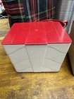 Vintage Double Thermos Lunchtote 2 Boxes Picnic Set Red Plaid Case  some Cracks