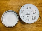 Vintage Regency Club 3pc Kitchen Set White Enamelware Tulip Floral Collander