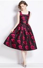 Black Floral Midi Vintage Dress Elegant Evening Dress Prom Dress Wedding Dress