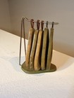 Vintage Japan Pear Shaped Coasters Wood Cork Set 5 Rack Holder Barware Decor Mcm