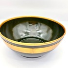 Vtg Durlaque Japan Hunter Green Enamel Gold Band Bowl 10    Mcm Decor Large Metal