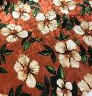 Rust   Ivory Floral - Stretch Polyester Velvet Fabric