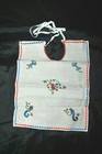 Rare Vintage Baby Bib   Pouch Set Embroidered Linen  Unused 