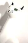 Vintage White Ceramic Cat With Bright Green Eyes  1973  10  Tall