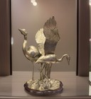 Vintage Artistic Cast Brass Crane Heron Bird Statue Art Deco  Mcm 12    Tall Wood
