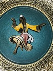 Judaica Mcm Brass Enameled Dancer Hebrew Art Plate Trinket Dish 6 5    Israel Euc