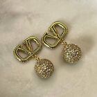 Valentino Crystal Fashion Pave Geometric Gold Square Dangle Earrings
