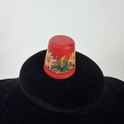 Vintage Red Wooden Thimble Edelweiss Floral Folk Art Collectible Sewing Notion