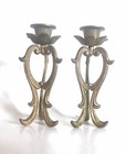 Antique Vtg Brass Ornate Candlestick Holder Pair Art Nouveau Hollywood Regency