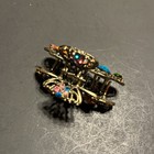 Vtg Colorful Hair Claw Clip Gold Tone Glass Rhinestones