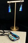 Artisan Dichroic Fused Glass Necklace Earrings Set Multicolor 28in Handmade