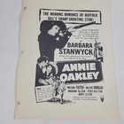Annie Oakley Exhibitor Sheet Barbara Stanwyck Western Biopic Rko Vtg Re-release