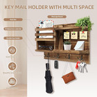 Wall Mount Key Holder Mail Organizer 8 Hooks Solid Wood Burnt Brown