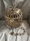 Vtg Brass Mcm Japanese Pendant Hall Lamp candle Pierced Hanging Lantern