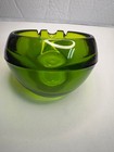 Vintage Large Green Glass Ashtray Bowl Heavy Round 5 5    3 Lb 7 Oz
