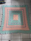Vintage Handmade Crochet Afghan Throw Blanket Pastel Granny Square 57x57
